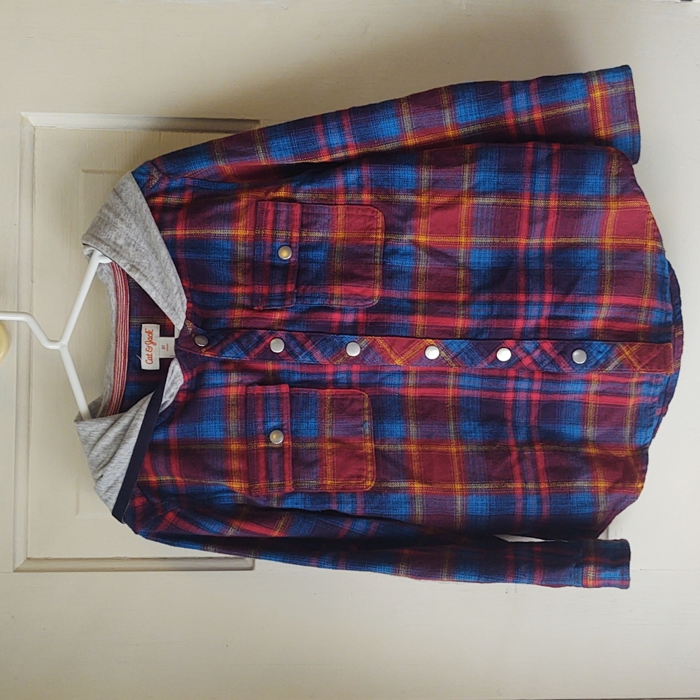 Cat & Jack 5T flannel hoodie shirt like new